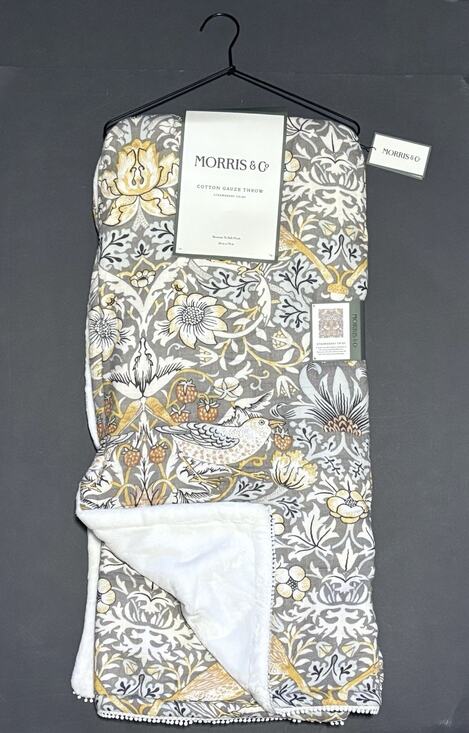 Morris & Co. Other - William Morris & Co Strawberry Thief Throw Blanket Cotton Gauze Fleece Grey NWT